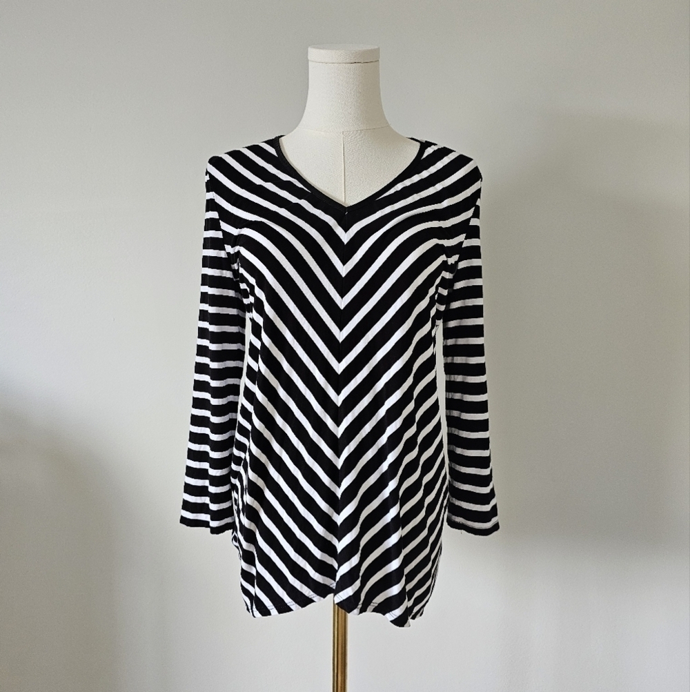 Joseph Ribkoff Monochrome Striped V-Neck Top S